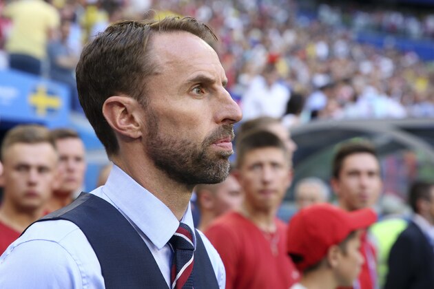 SAMARA, RUSSIA - JULY 7: Coach of England Gareth Southgate during the 2018 FIFA World Cup Russia Quarter Final match between Sweden and England at Samara Arena on July 7, 2018 in Samara, Russia. (Photo by Jean Catuffe/Getty Images)