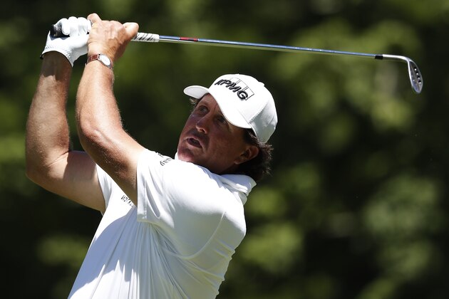 WHITE SULPHUR SPRINGS, WV - JULY 8 : Phil Mickelson hits his second shot on the 11th hole during the final round of A Military Tribute At The Greenbrier held at the Old White TPC course on July 8, 2018 in White Sulphur Springs, West Virginia. (Photo by Michael Owens/Getty Images)