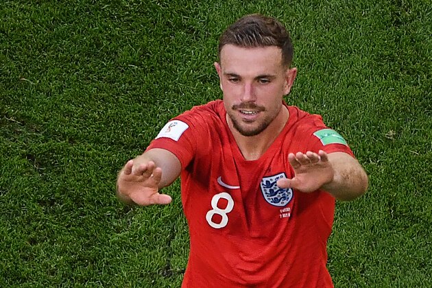 England's midfielder Jordan Henderson celebrates their win during the Russia 2018 World Cup quarter-final football match between Sweden and England at the Samara Arena in Samara on July 7, 2018. - England beat Sweden 2-0 to reach World Cup semi-finals. (Photo by Jewel SAMAD / AFP) / RESTRICTED TO EDITORIAL USE - NO MOBILE PUSH ALERTS/DOWNLOADS        (Photo credit should read JEWEL SAMAD/AFP/Getty Images)