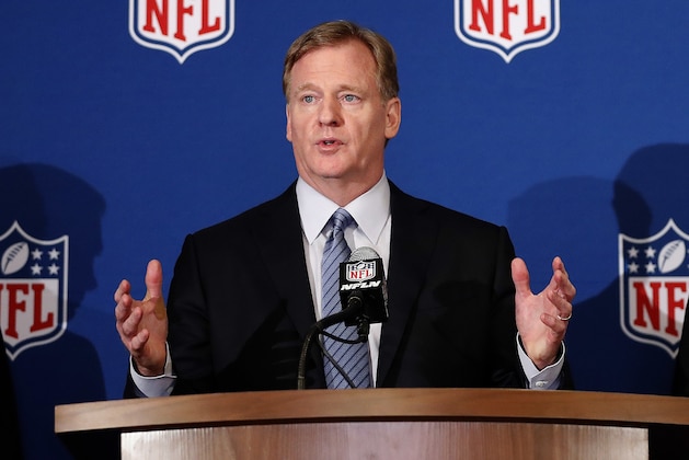 FILE - In this May 23, 2018, file photo, NFL commissioner Roger Goodell gestures while speaking during the NFL owner's spring meeting in Atlanta. A federal judge in Philadelphia heard arguments Wednesday, May 30, 2018, in the NFL's request for a special investigator to look into what the league says are fraudulent claims in a $1 billion concussion settlement. (AP Photo/John Bazemore, File)