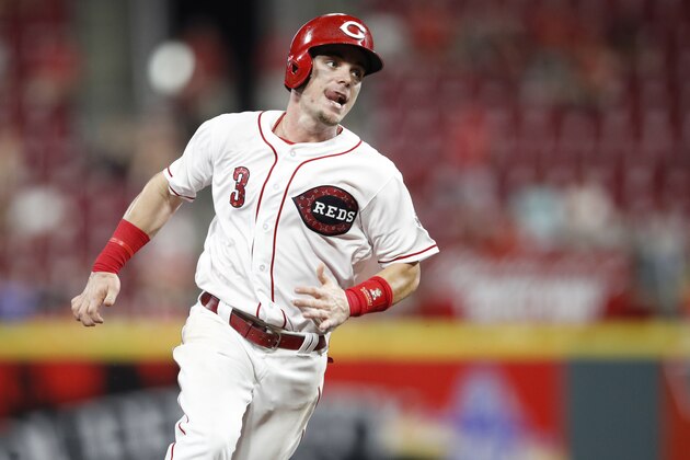 CINCINNATI, OH - JULY 02: Scooter Gennett #3 of the Cincinnati Reds runs the bases during a game against the Chicago White Sox at Great American Ball Park on July 2, 2018 in Cincinnati, Ohio. The Reds won 5-3. (Photo by Joe Robbins/Getty Images)