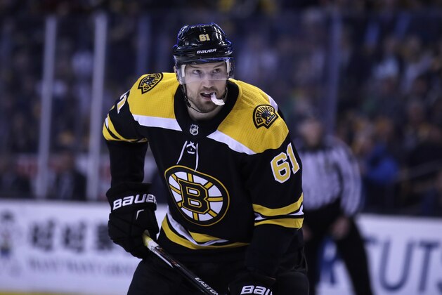 Boston Bruins left wing Rick Nash (61) waits for the face-off during the second period of an NHL hockey game in Boston, Tuesday, Feb. 27, 2018. (AP Photo/Charles Krupa) Boston Bruins left wing Rick Nash (61) waits for the face-off during the second period of an NHL hockey game in Boston, Tuesday, Feb. 27, 2018. (AP Photo/Charles Krupa)