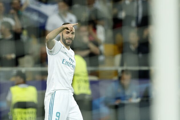 Karim Benzema of Real Madrid during the UEFA Champions League final between Real Madrid and Liverpool on May 26, 2018 at NSC Olimpiyskiy Stadium in Kyiv, Ukraine(Photo by VI Images via Getty Images)