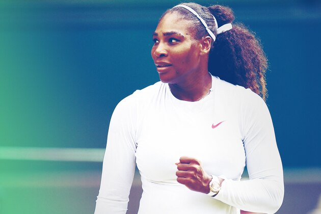 US player Serena Williams returns to Russia's Evgeniya Rodina in their women's singles fourth round match on the seventh day of the 2018 Wimbledon Championships at The All England Lawn Tennis Club in Wimbledon, southwest London, on July 9, 2018. (Photo by Oli SCARFF / AFP) / RESTRICTED TO EDITORIAL USE        (Photo credit should read OLI SCARFF/AFP/Getty Images)