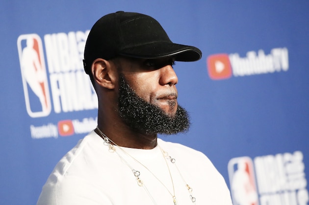 CLEVELAND, CA - JUN 8:  LeBron James #23 of the Cleveland Cavaliers talks to the media after being defeated by the Golden State Warriors in Game Four of the 2018 NBA Finals won 108-85 by the Golden State Warriors over the Cleveland Cavaliers at the Quicken Loans Arena on June 6, 2018 in Cleveland, Ohio. NOTE TO USER: User expressly acknowledges and agrees that, by downloading and or using this photograph, User is consenting to the terms and conditions of the Getty Images License Agreement. Mandatory Copyright Notice: Copyright 2018 NBAE (Photo by Chris Elise/NBAE via Getty Images)