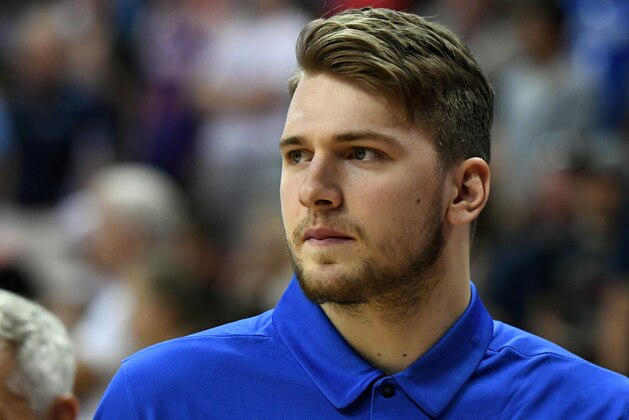LAS VEGAS, NV - JULY 09:  Luka Doncic #77 of the Dallas Mavericks walks on the court after a 2018 NBA Summer League game against the Golden State Warriors at the Thomas & Mack Center on July 9, 2018 in Las Vegas, Nevada. NOTE TO USER: User expressly acknowledges and agrees that, by downloading and or using this photograph, User is consenting to the terms and conditions of the Getty Images License Agreement.  (Photo by Ethan Miller/Getty Images)
