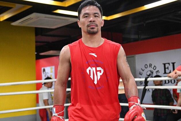 This photo taken on May 17, 2018 shows Philippine boxing icon Manny Pacquiao during a training session at a gym in Manila, ahead of his world welterweight boxing championship bout against Argentina's Lucas Matthysse in July. (Photo by TED ALJIBE / AFP)        (Photo credit should read TED ALJIBE/AFP/Getty Images)