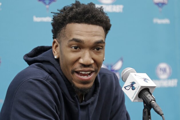 Charlotte Hornets' Malik Monk answers a question during an end of season news conference for the NBA basketball team in Charlotte, N.C., Wednesday, April 11, 2018. The Hornets wrapped up what new GM Mitch Kupchak said has to be considered a