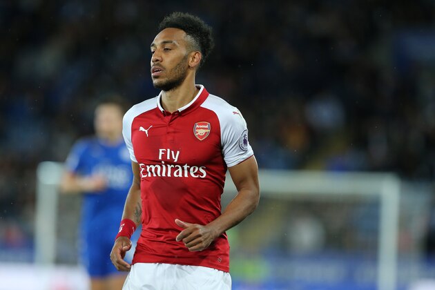 LEICESTER, ENGLAND - MAY 09: Pierre-Emerick Aubameyang of Arsenal during the Premier League match between Leicester City and Arsenal at The King Power Stadium on May 9, 2018 in Leicester, England. (Photo by James Williamson - AMA/Getty Images)