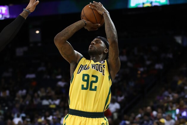 OAKLAND, CA - JULY 06:  DeShawn Stevenson #92 of Ball Hogs takes a shot against Ghost Ballers during week three of the BIG3 three on three basketball league game at ORACLE Arena on July 6, 2018 in Oakland, California.  (Photo by Ezra Shaw/BIG3/Getty Images)