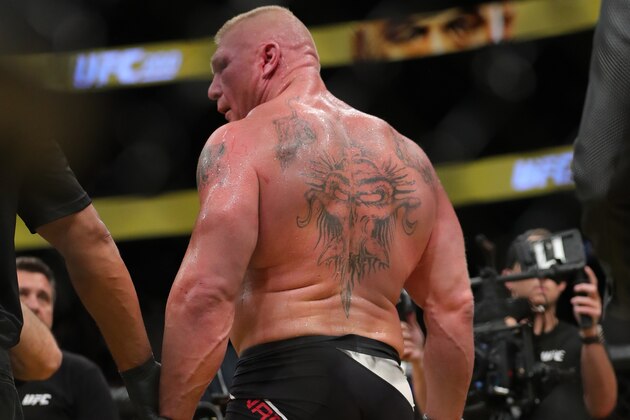 LAS VEGAS, NV - JULY 9: Brock Lesnar after his fight against Mark Hunt during the UFC 200 event at T-Mobile Arena on July 9, 2016 in Las Vegas, Nevada. (Photo by Rey Del Rio/Getty Images)