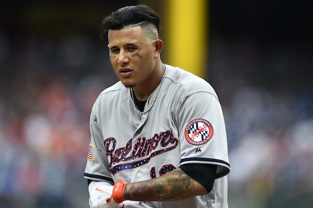 Baltimore Orioles' Manny Machado in action during a baseball game against the Philadelphia Phillies, Wednesday, July 4, 2018, in Philadelphia. (AP Photo/Derik Hamilton)