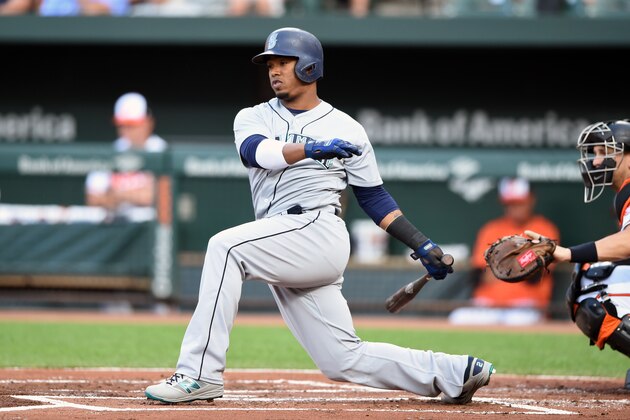 BALTIMORE, MD - JUNE 26:  Jean Segura #2 of the Seattle Mariners takes a swing during a baseball game against the Baltimore Orioles at Oriole Park at Camden Yards on June 26, 2018 in Baltimore, Maryland.  The Mariners won 3-2.  (Photo by Mitchell Layton/Getty Images)