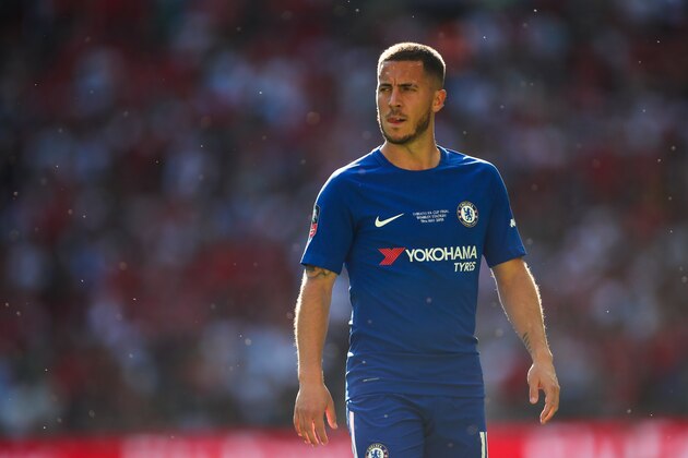 LONDON, ENGLAND - MAY 19: Eden Hazard of Chelsea during The Emirates FA Cup Final between Chelsea and Manchester United at Wembley Stadium on May 19, 2018 in London, England. (Photo by Robbie Jay Barratt - AMA/Getty Images)