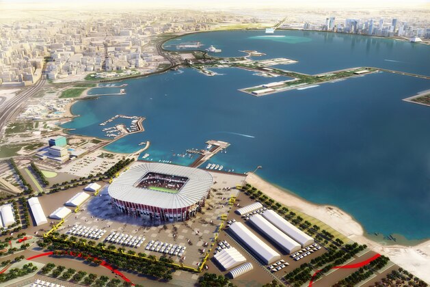 UNSPECIFIED: In this undated computer-generated artists impression provided by 2022 Supreme Committee for Delivery and Legacy, the Ras Abu Aboud stadium, a Qatar 2022 World Cup venue to be built in Doha, Qatar. (Illustration provided by 2022 Supreme Committee for Delivery and Legacy via Getty Images) UNSPECIFIED: In this undated computer-generated artists impression provided by 2022 Supreme Committee for Delivery and Legacy, the Ras Abu Aboud stadium, a Qatar 2022 World Cup venue to be built in Doha, Qatar. (Illustration provided by 2022 Supreme Committee for Delivery and Legacy via Getty Images)