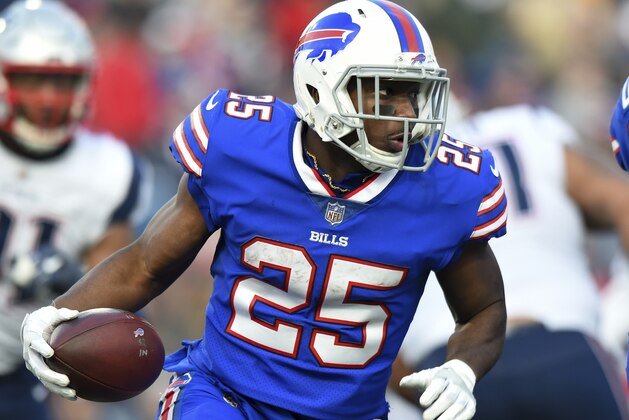 Buffalo Bills running back LeSean McCoy (25) runs with the ball against the New England Patriots during the second half of an NFL football game, Sunday, Dec. 3, 2017, in Orchard Park, N.Y. The Patriots won 23-3. (AP Photo/Rich Barnes)