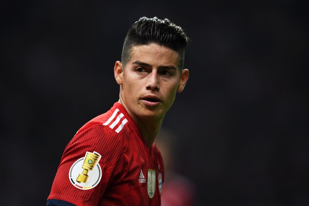BERLIN, GERMANY - MAY 19: James Rodriguez of Bayern Muenchen looks on during the DFB Cup final between Bayern Muenchen and Eintracht Frankfurt at Olympiastadion on May 19, 2018 in Berlin, Germany. (Photo by Etsuo Hara/Getty Images)