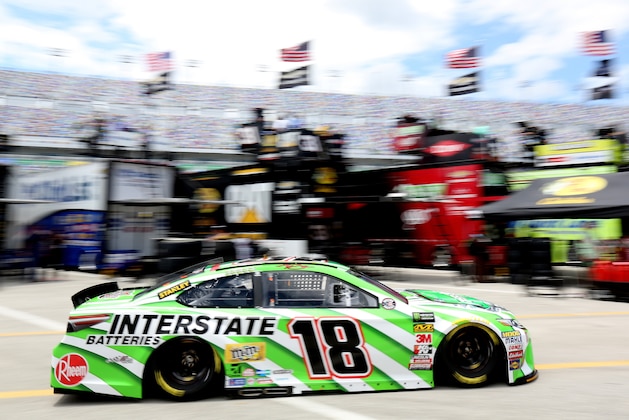 DAYTONA BEACH, FL - JULY 05:  Kyle Busch, driver of the #18 Interstate Batteries Toyota, drives through the garage area during practice for the Monster Energy NASCAR Cup Series Coke Zero Sugar 400 at Daytona International Speedway on July 5, 2018 in Daytona Beach, Florida.  (Photo by Jerry Markland/Getty Images)