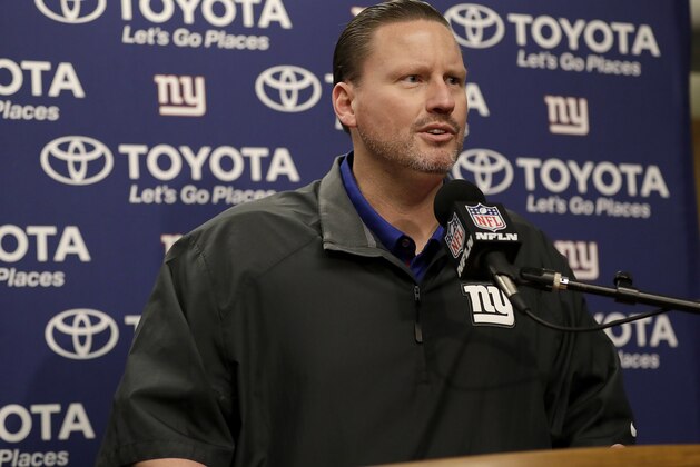 New York Giants head coach Ben McAdoo speaks at a news conference after an NFL football game between the Oakland Raiders and the Giants in Oakland, Calif., Sunday, Dec. 3, 2017. (AP Photo/Marcio Jose Sanchez)