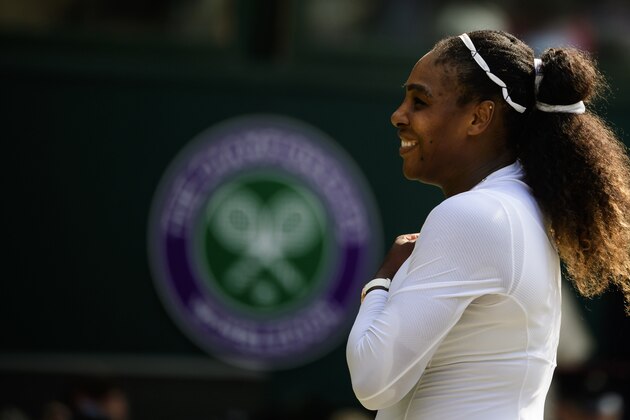 LONDON, ENGLAND - JULY 12: Serena Williams of the United States celebrates after beating Julia Georges of Germany in the ladies' semi finals at the All England Lawn Tennis and Croquet Club on July 12, 2018 in London, England. (Photo by TPN/Getty Images)