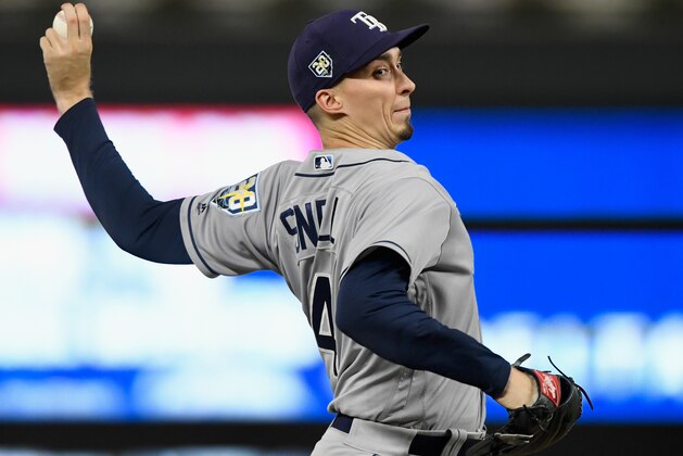MINNEAPOLIS, MN - JULY 12: Blake Snell #4 of the Tampa Bay Rays delivers a pitch against the Minnesota Twins during the first inning of the game on July 12, 2018 at Target Field in Minneapolis, Minnesota. (Photo by Hannah Foslien/Getty Images)