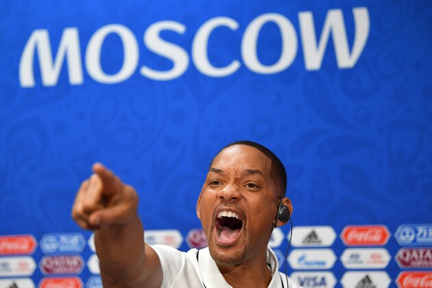 MOSCOW, RUSSIA - JULY 13:  Will Smith reacts at a closing ceremony press conference during the 2018 FIFA World Cup at Luzhniki Stadium on July 13, 2018 in Moscow, Russia.  (Photo by Dan Mullan/Getty Images)