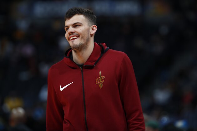 Cleveland Cavaliers forward Ante Zizic (41) in the first half of an NBA basketball game Wednesday, March 7, 2018, in Denver. (AP Photo/David Zalubowski)