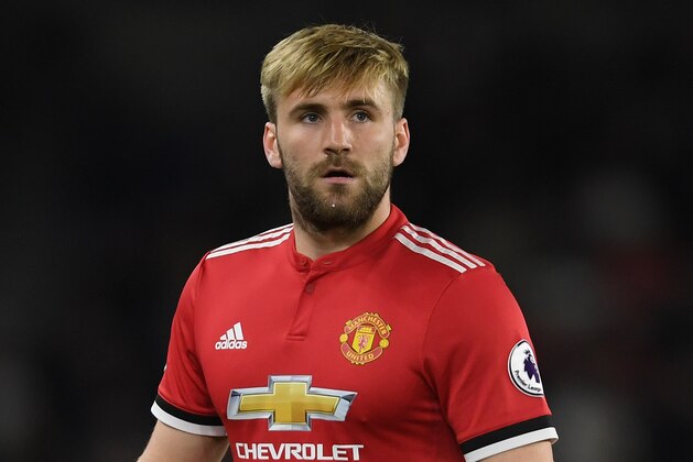 BRIGHTON, ENGLAND - MAY 04:  Luke Shaw of Manchester United looks on during the Premier League match between Brighton and Hove Albion and Manchester United at Amex Stadium on May 4, 2018 in Brighton, England.  (Photo by Mike Hewitt/Getty Images)