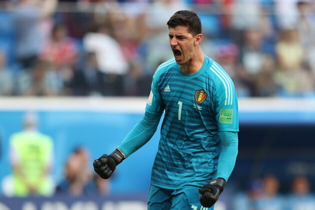 SAINT PETERSBURG, RUSSIA - JULY 14:  Thibaut Courtois of Belgium celebrates his team's second goal  during the 2018 FIFA World Cup Russia 3rd Place Playoff match between Belgium and England at Saint Petersburg Stadium on July 14, 2018 in Saint Petersburg, Russia.  (Photo by Catherine Ivill/Getty Images)