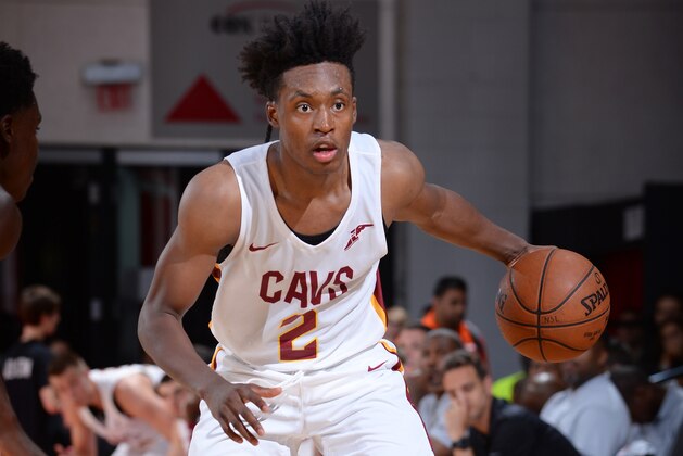 LAS VEGAS, NV - JULY 9: Collin Sexton #2 of the Cleveland Cavaliers handles the ball against the Indiana Pacers during the 2018 Las Vegas Summer League on July 9, 2018 at the Cox Pavilion in Las Vegas, Nevada. NOTE TO USER: User expressly acknowledges and agrees that, by downloading and/or using this photograph, user is consenting to the terms and conditions of the Getty Images License Agreement. Mandatory Copyright Notice: Copyright 2018 NBAE (Photo by Bart Young/NBAE via Getty Images)
