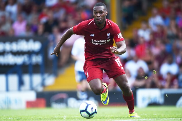 BURY, ENGLAND - JULY 14: Daniel Sturridge of Liverpool in action during a pre-season friendly match between Bury and Liverpool at Gigg Lane on July 14, 2018 in Bury, England. (Photo by Nathan Stirk/Getty Images)
