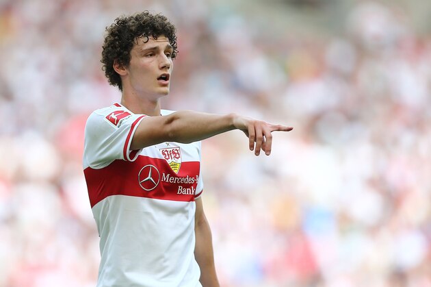 STUTTGART, GERMANY - MAY 05:  Benjamin Pavard of Stuttgart gestures during the Bundesliga match between VfB Stuttgart and TSG 1899 Hoffenheim at Mercedes-Benz Arena on May 5, 2018 in Stuttgart, Germany.  (Photo by Thomas Niedermueller/Getty Images)