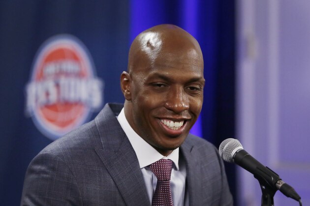 FILE - In this Feb. 10, 2016, file photo, former Detroit Pistons player Chauncey Billups addresses the media in Auburn Hills, Mich. A person familiar with the negotiations says Cavaliers owner Dan Gilbert is meeting for the second straight day with former NBA star Chauncey Billups about a front office position. Gilbert could be close to offering a job to Billups, said the person who spoke Wednesday, June 21, 2017, to the Associated Press on condition of anonymity because of the sensitivity of the talks. (AP Photo/Carlos Osorio, File)