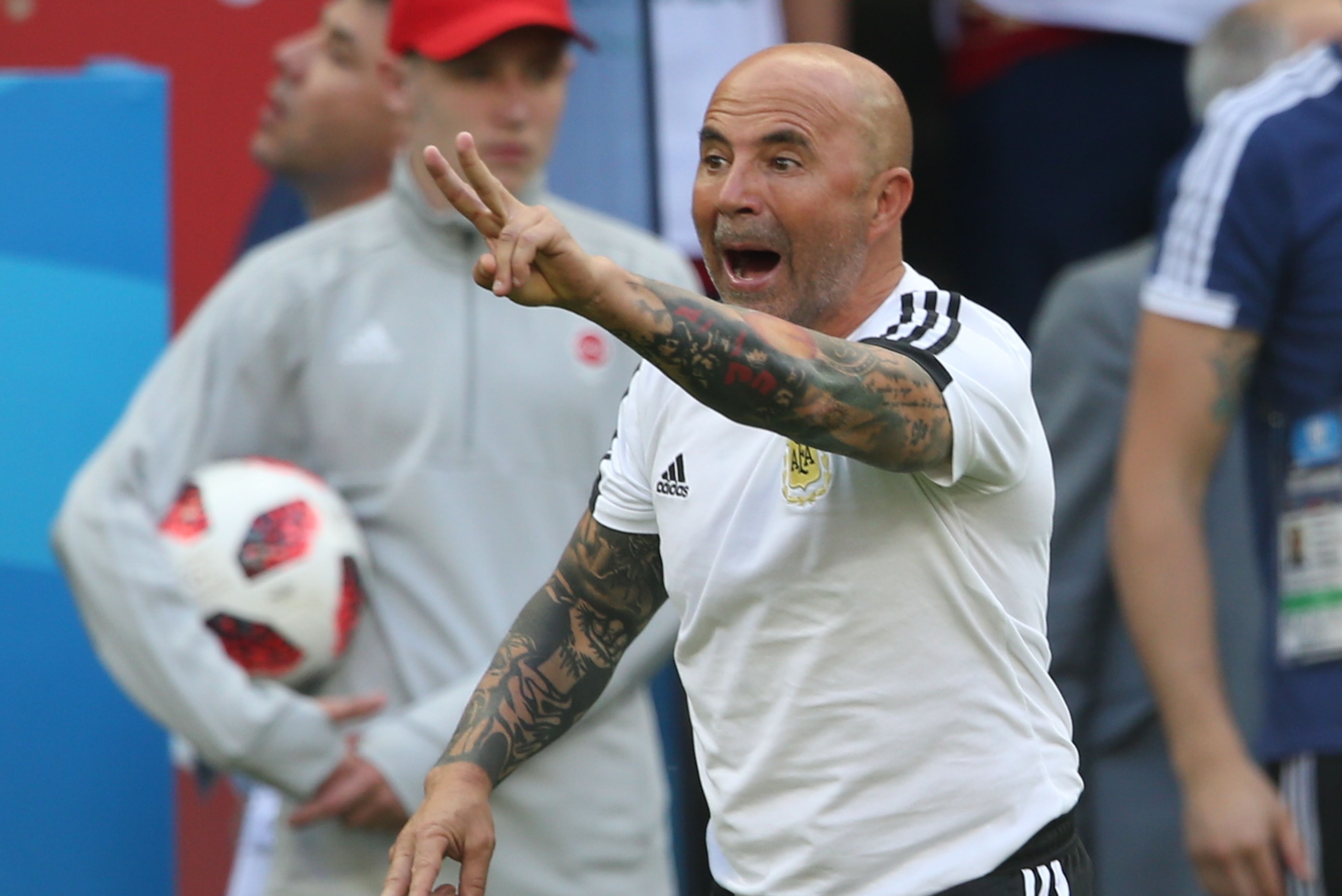 Argentina's coach Jorge Sampaoli gestures during the Russia 2018 World Cup round of 16 football match between France and Argentina at the Kazan Arena in Kazan on June 30, 2018. (Photo by Roman Kruchinin / AFP) / RESTRICTED TO EDITORIAL USE - NO MOBILE PUSH ALERTS/DOWNLOADS (Photo credit should read ROMAN KRUCHININ/AFP/Getty Images) Argentina's coach Jorge Sampaoli gestures during the Russia 2018 World Cup round of 16 football match between France and Argentina at the Kazan Arena in Kazan on June 30, 2018. (Photo by Roman Kruchinin / AFP) / RESTRICTED TO EDITORIAL USE - NO MOBILE PUSH ALERTS/DOWNLOADS (Photo credit should read ROMAN KRUCHININ/AFP/Getty Images)