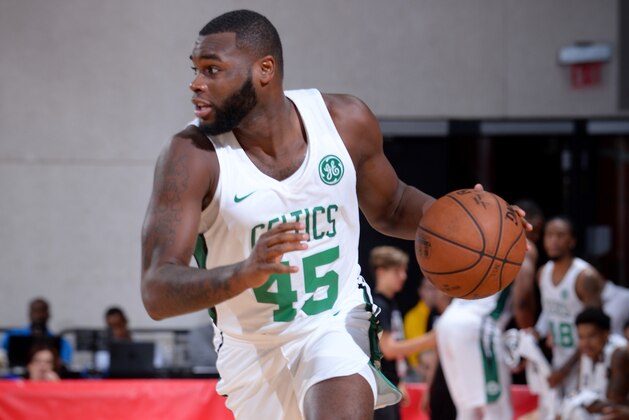 LAS VEGAS, NV - JULY 9: Kadeem Allen #45 of the Boston Celtics handles the ball against the Charlotte Hornets during the 2018 Las Vegas Summer League on July 9, 2018 at the Cox Pavilion in Las Vegas, Nevada. NOTE TO USER: User expressly acknowledges and agrees that, by downloading and/or using this photograph, user is consenting to the terms and conditions of the Getty Images License Agreement. Mandatory Copyright Notice: Copyright 2018 NBAE (Photo by Bart Young/NBAE via Getty Images)