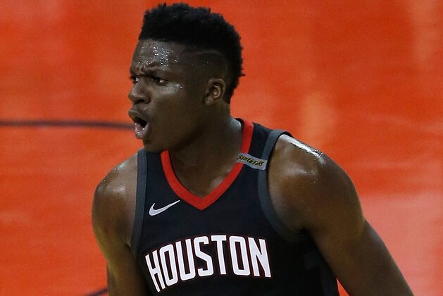 HOUSTON, TX - MAY 28:  Clint Capela #15 of the Houston Rockets reacts in the first half of Game Seven of the Western Conference Finals of the 2018 NBA Playoffs against the Golden State Warriors at Toyota Center on May 28, 2018 in Houston, Texas. NOTE TO USER: User expressly acknowledges and agrees that, by downloading and or using this photograph, User is consenting to the terms and conditions of the Getty Images License Agreement.  (Photo by Bob Levey/Getty Images)