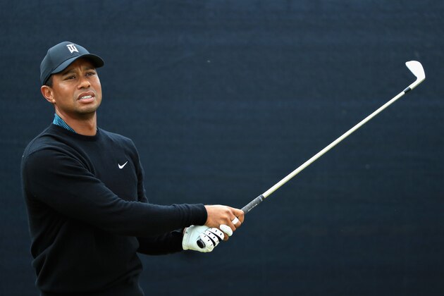 CARNOUSTIE, SCOTLAND - JULY 16:  Tiger Woods of the United States plays a shot on a practice round during previews ahead of the 147th Open Championship at Carnoustie Golf Club on July 16, 2018 in Carnoustie, Scotland.  (Photo by Sam Greenwood/Getty Images)