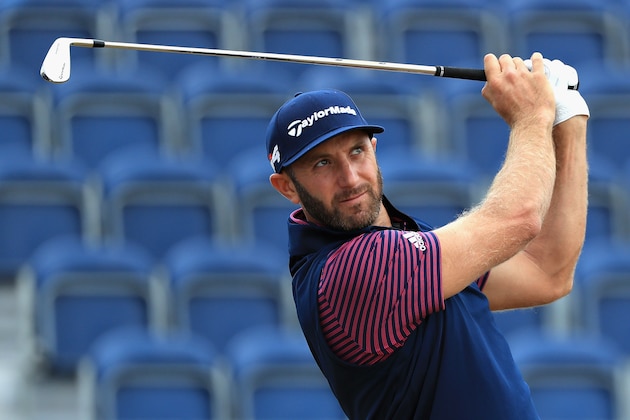 CARNOUSTIE, SCOTLAND - JULY 16:  Dustin Johnson of the United States takes a shot on a practice round during previews ahead of the 147th Open Championship at Carnoustie Golf Club on July 16, 2018 in Carnoustie, Scotland.  (Photo by Sam Greenwood/Getty Images)