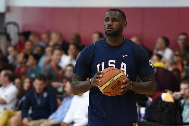 LAS VEGAS, NV - AUGUST 12:  LeBron James #27 of the 2015 USA Basketball Men's National Team attends a practice session at the Mendenhall Center on August 12, 2015 in Las Vegas, Nevada.  (Photo by Ethan Miller/Getty Images)