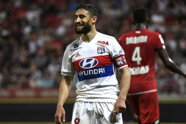 Lyon's French midfielder Nabil Fekir racts after losing a goal during the French L1 football match between Dijon FCO and Olympique Lyonnais, on April 20, 2018, at the Gaston Gérard Stadium in Dijon, central France. (Photo by PHILIPPE DESMAZES / AFP)        (Photo credit should read PHILIPPE DESMAZES/AFP/Getty Images)