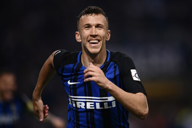Inter Milan's Croatian forward Ivan Perisic celebrates after scoring a goal during the Italian Serie A football match between Inter Milan and Juventus on April 28, 2018 at the San Siro Stadium in Milan. (Photo by MARCO BERTORELLO / AFP)        (Photo credit should read MARCO BERTORELLO/AFP/Getty Images)