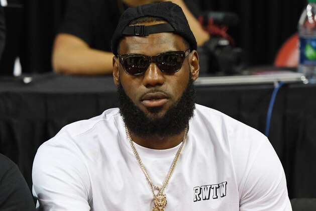 LAS VEGAS, NV - JULY 15:  LeBron James of the Los Angeles Lakers attends a quarterfinal game of the 2018 NBA Summer League between the Lakers and the Detroit Pistons at the Thomas & Mack Center on July 15, 2018 in Las Vegas, Nevada. NOTE TO USER: User expressly acknowledges and agrees that, by downloading and or using this photograph, User is consenting to the terms and conditions of the Getty Images License Agreement.  (Photo by Ethan Miller/Getty Images)