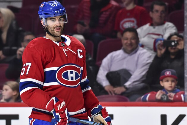 MONTREAL, QC - JANUARY 07:  Max Pacioretty #67 of the Montreal Canadiens looks on during the warm-up prior to the NHL game against the Vancouver Canucks at the Bell Centre on January 7, 2018 in Montreal, Quebec, Canada.  The Montreal Canadiens defeated the Vancouver Canucks 5-2.  (Photo by Minas Panagiotakis/Getty Images)