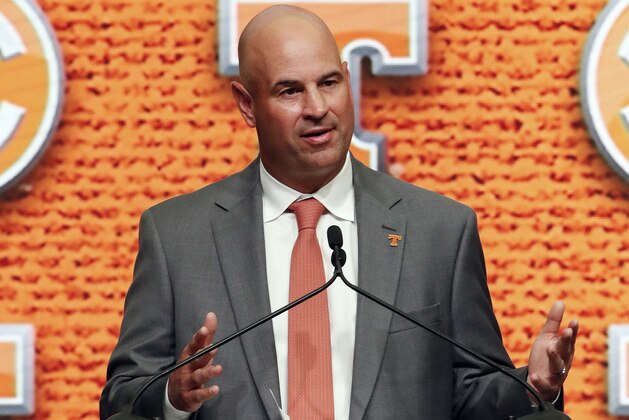 Tennessee NCAA college football head coach Jeremy Pruitt speaks during Southeastern Conference Media Days Wednesday, July 18, 2018, in Atlanta. (AP Photo/John Bazemore)