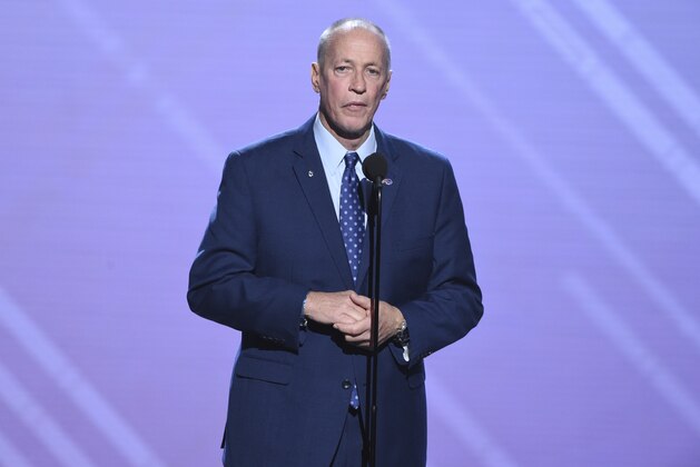 Former NFL quarterback Jim Kelly accepts the Jimmy V award for perseverance at the ESPY Awards at Microsoft Theater on Wednesday, July 18, 2018, in Los Angeles. (Photo by Phil McCarten/Invision/AP)