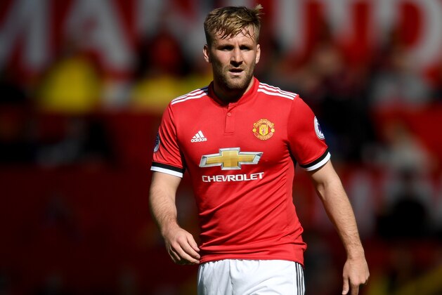 MANCHESTER, ENGLAND - MAY 13:  Luke Shaw of Manchester United in action during the Premier League match between Manchester United and Watford at Old Trafford on May 13, 2018 in Manchester, England.  (Photo by Ross Kinnaird/Getty Images)