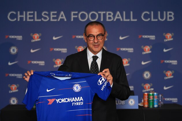 LONDON, ENGLAND - JULY 18: Chelsea Unveil New Head Coach Maurizio Sarri at Stamford Bridge on July 18, 2018 in London, England. (Photo by Marc Atkins/Getty Images)