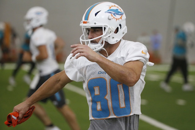 Miami Dolphins wide receiver Danny Amendola stretches out during practice at the NFL football team's training camp, Thursday, June 14, 2018, in Davie, Fla. (AP Photo/Wilfredo Lee) Miami Dolphins wide receiver Danny Amendola stretches out during practice at the NFL football team's training camp, Thursday, June 14, 2018, in Davie, Fla. (AP Photo/Wilfredo Lee)