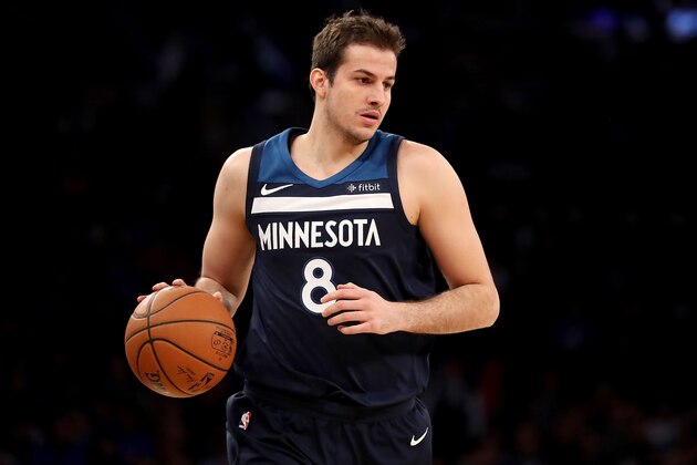 NEW YORK, NY - MARCH 23: Nemanja Bjelica #8 of the Minnesota Timberwolves dribbles down the court in the first quarter against the New York Knicks during their game at Madison Square Garden on March 23, 2018 in New York City. NOTE TO USER: User expressly acknowledges and agrees that, by downloading and or using this photograph, User is consenting to the terms and conditions of the Getty Images License Agreement.  (Photo by Abbie Parr/Getty Images)