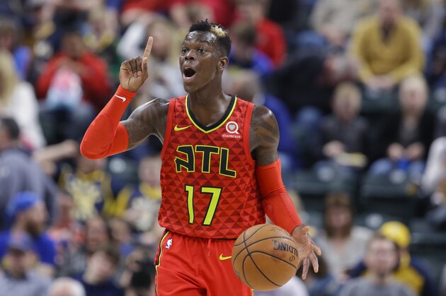 Atlanta Hawks guard Dennis Schroder (17) plays against the Indiana Pacers during the second half of an NBA basketball game in Indianapolis, Friday, Feb. 23, 2018. The Pacers defeated the Hawks 116-93. (AP Photo/Michael Conroy)
